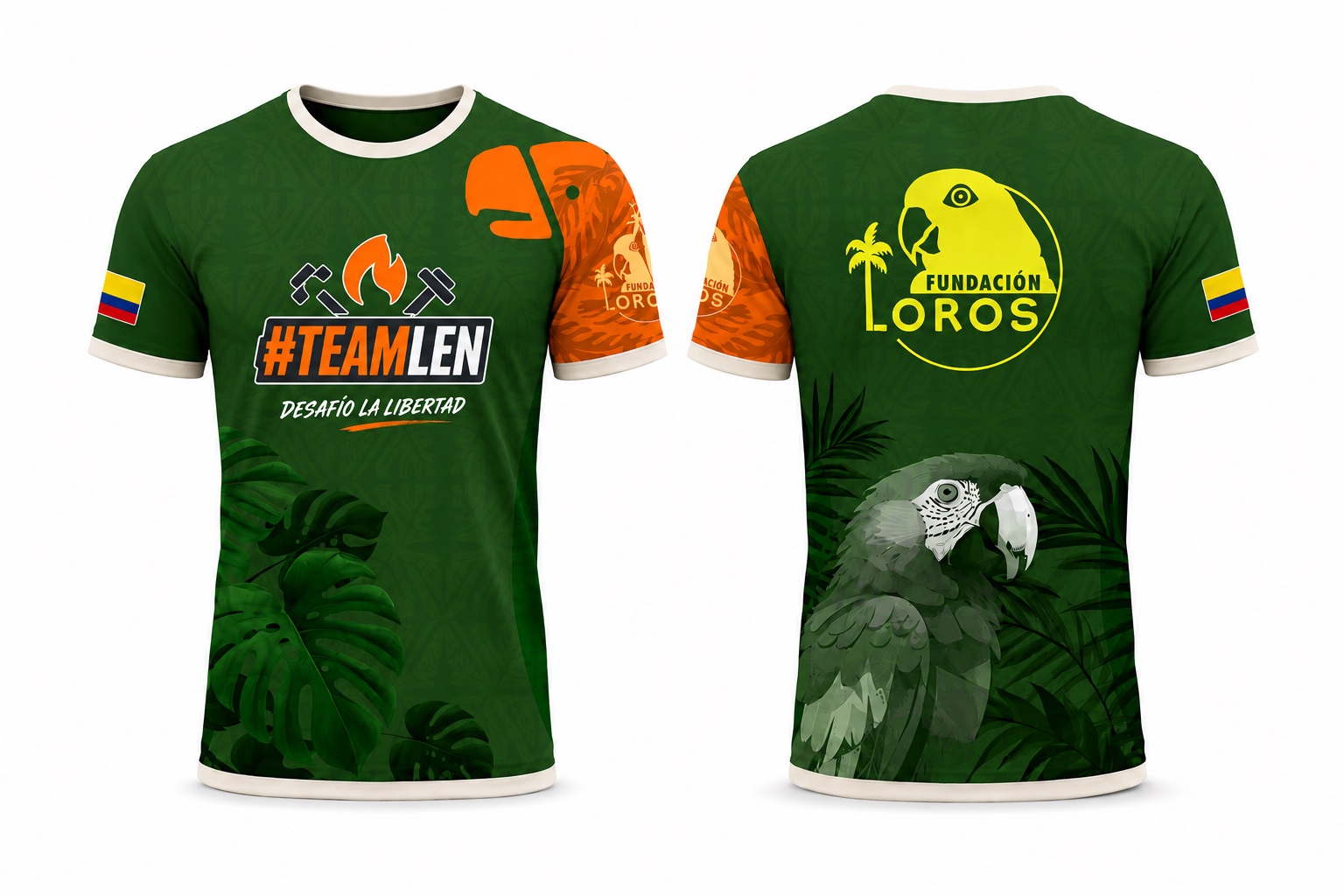 Camiseta oficial #TEAMLEN del Desafío la Libertad, vista de frente y de espalda